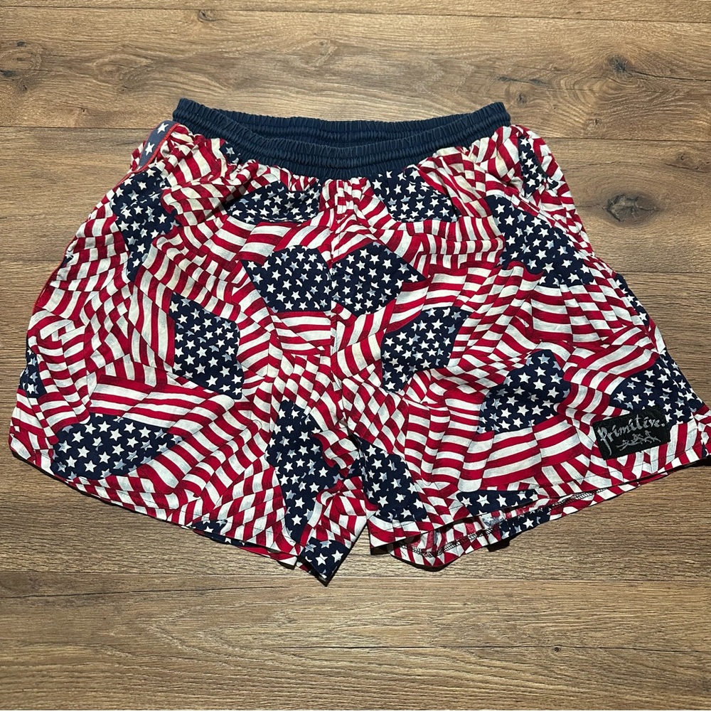 Primitive Prints Hermosa Beach Vintage American Flag Swim/Board Shorts Size XL